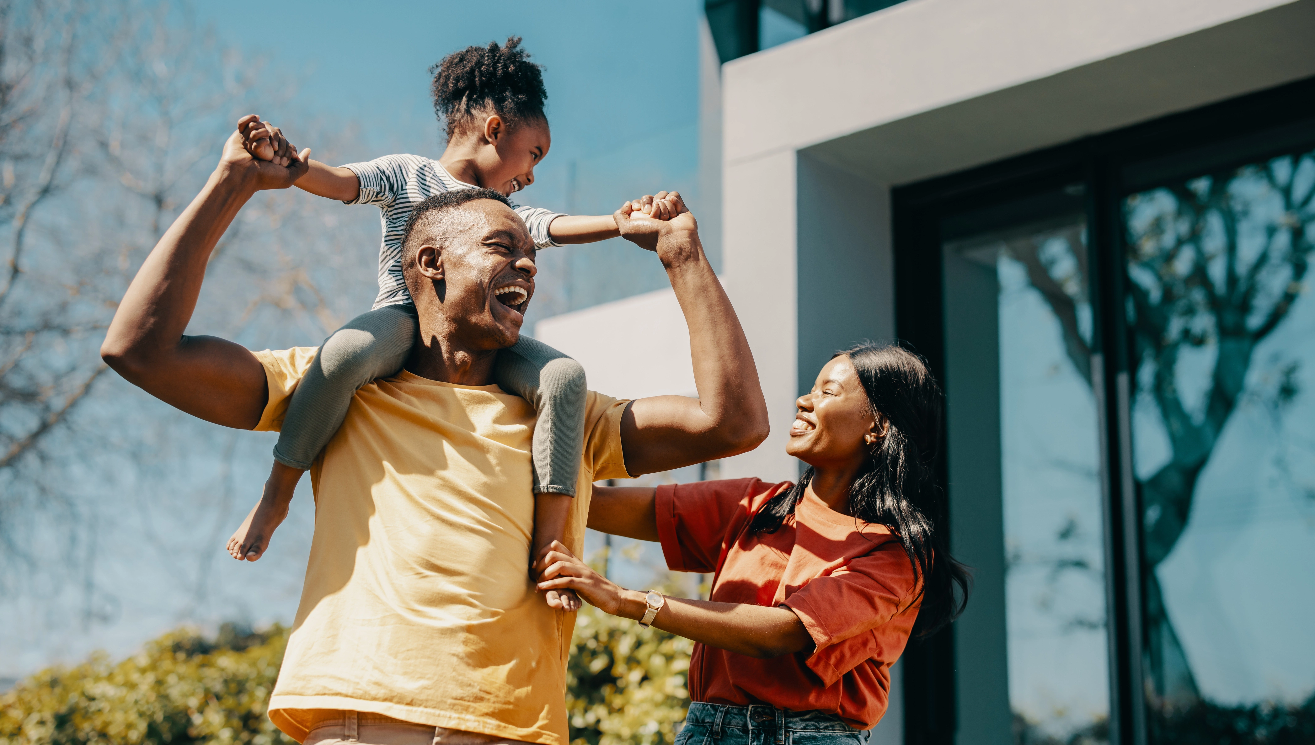 Happy family in their rented home